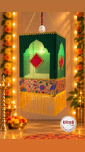 Eco friendly Green Khan-Paithani Foldable Akashkandil