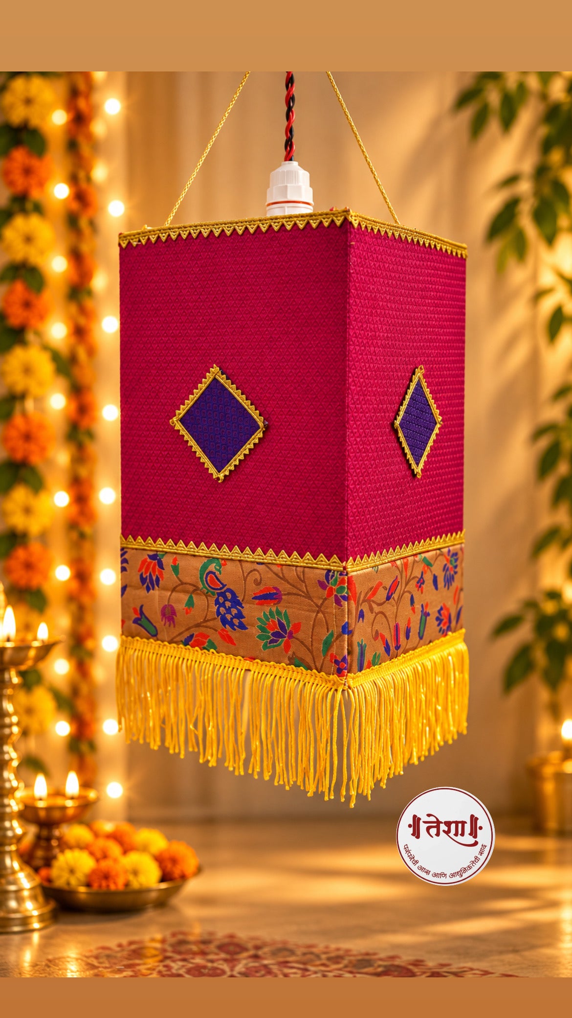 Eco friendly Pink Khan Paithani Foldable Akashkandil