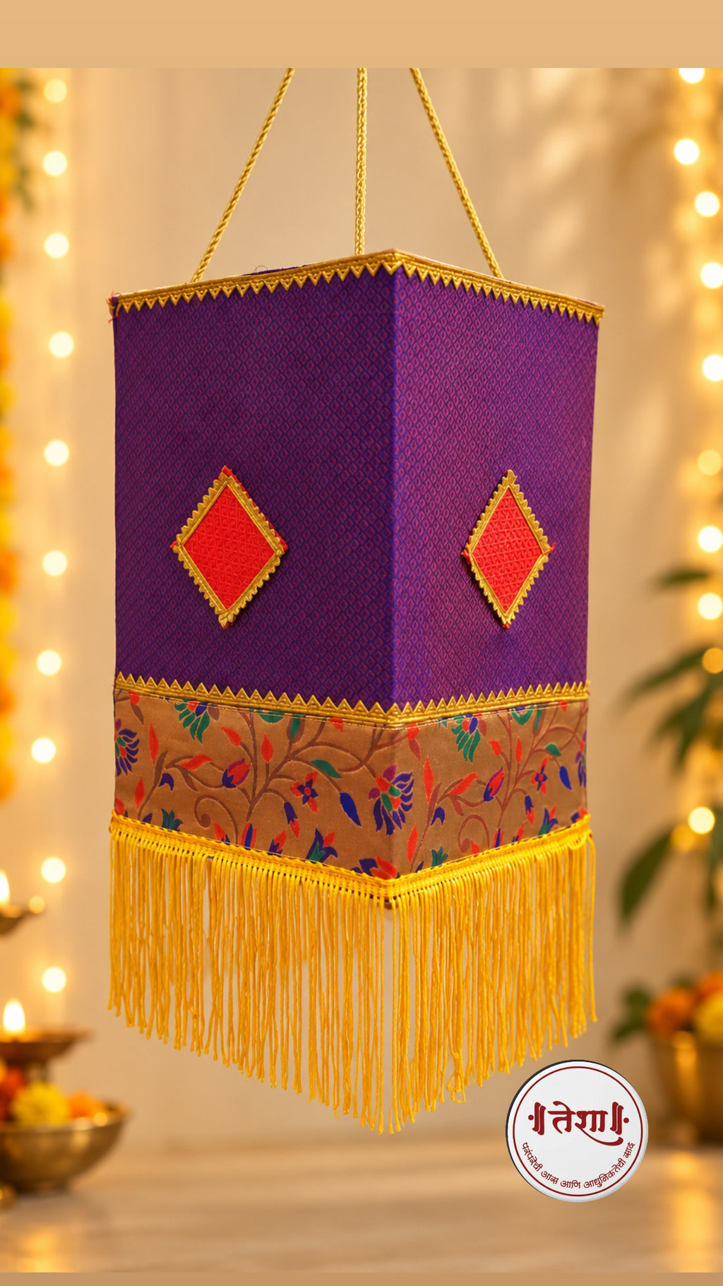 Eco friendly Purple Khan Paithani Foldable Akashkandil