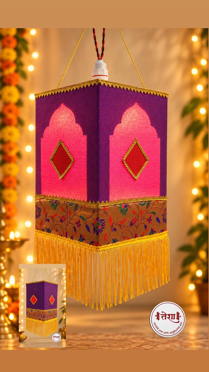 Eco friendly Purple Khan Paithani Foldable Akashkandil