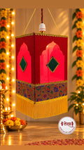 Eco friendly Red Khan Paithani Foldable Akashkandil
